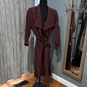 LA Charme U faux suede trench coat size small Merlot